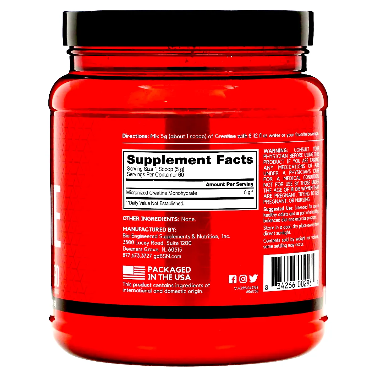 BSN 크레아틴 5000mg 309g 무맛 x 2병 이미지 2