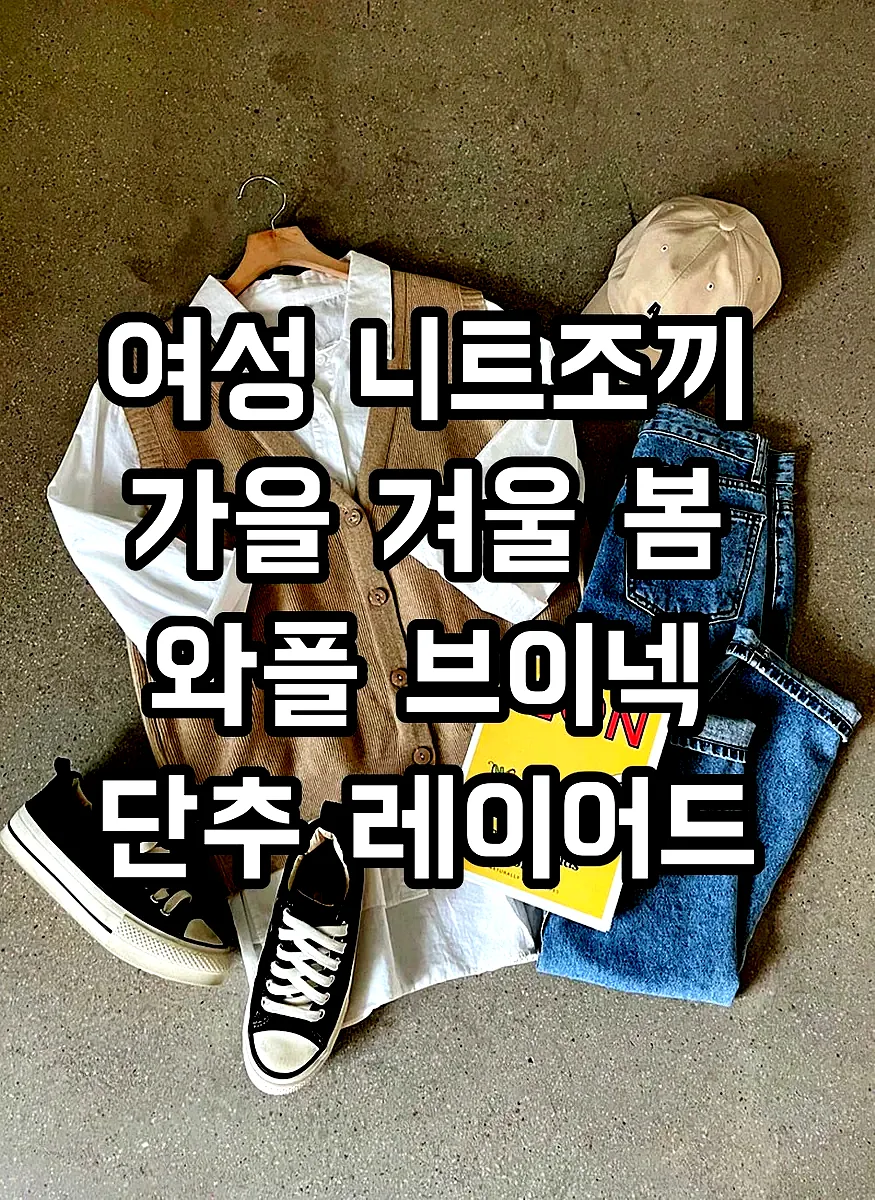 여성 니트조끼 가을 겨울 봄 와플 브이넥 단추 레이어드 니트 베스트 이미지 3