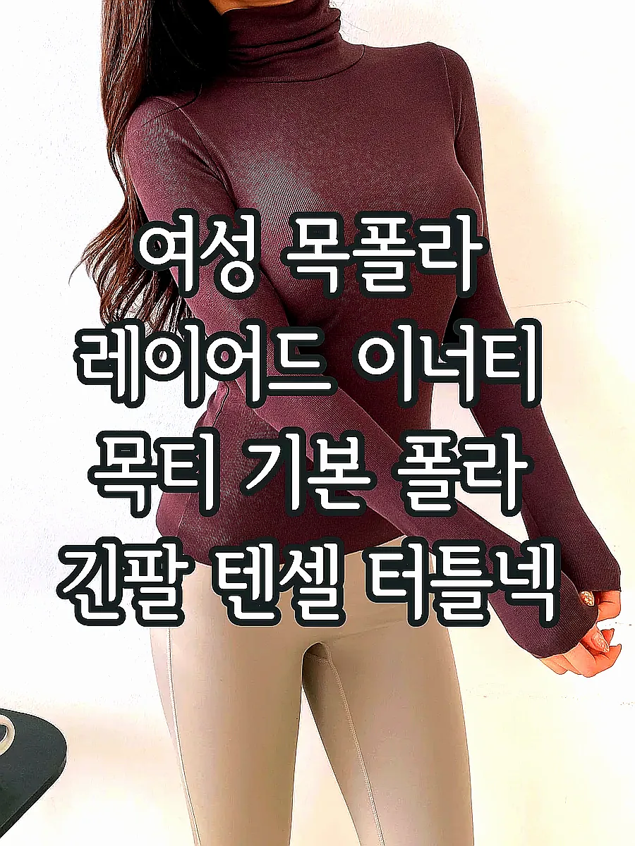 여성 목폴라 레이어드 이너티 목티 기본 폴라 긴팔 텐셀 터틀넥 상의 티셔츠 이미지 3