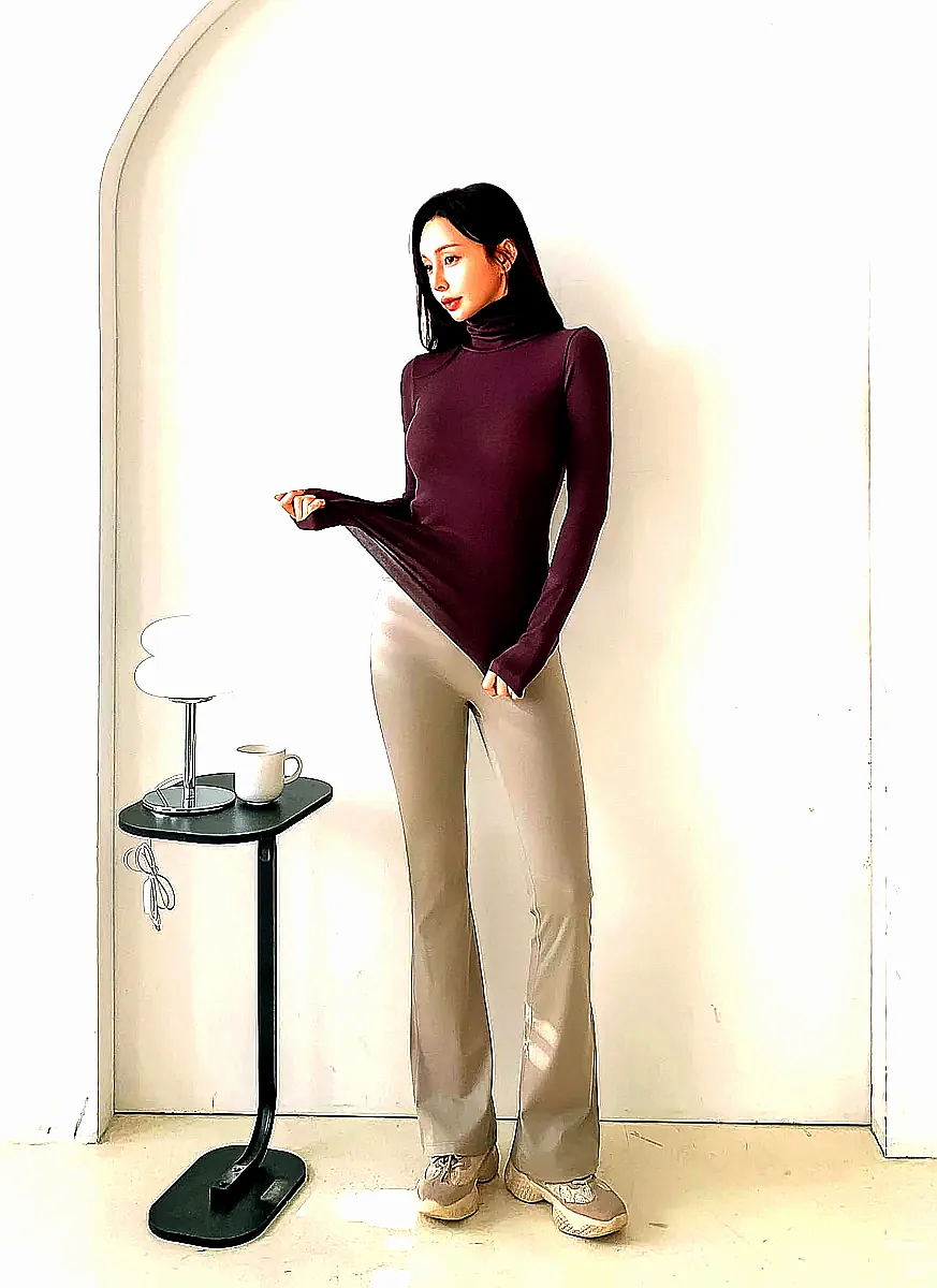 여성 목폴라 레이어드 이너티 목티 기본 폴라 긴팔 텐셀 터틀넥 상의 티셔츠 이미지 4